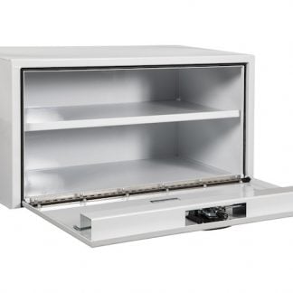 18x18x48 Inch White Steel Underbody Truck Box with Built-in Shelf - 3-Point Latch