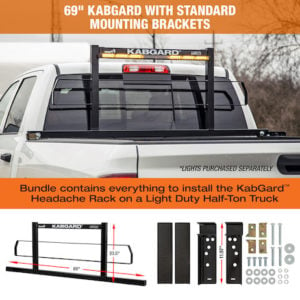 KabGard Heavy-Duty Steel Pickup Truck Headache Rack Bundle With Standard Mounting Brackets, 69 Inch