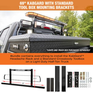 KabGard Heavy-Duty Steel Pickup Truck Headache Rack Bundle with Mounting Brackets for Standard Toolbox, 69 Inches