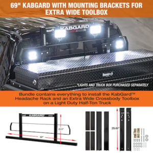 KabGard Heavy-Duty Steel Pickup Truck Headache Rack Bundle with Mounting Brackets for Extra Wide Toolbox, 69 Inches