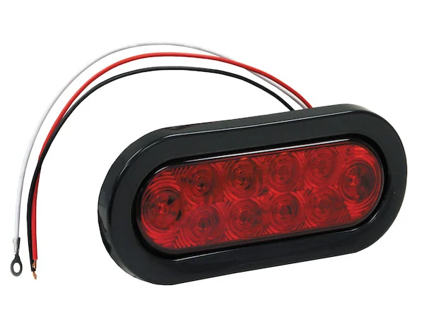 6 Inch Red Oval Stop/Turn/Tail Light With 10 LEDs (AMP-Style Connection) - Bulk