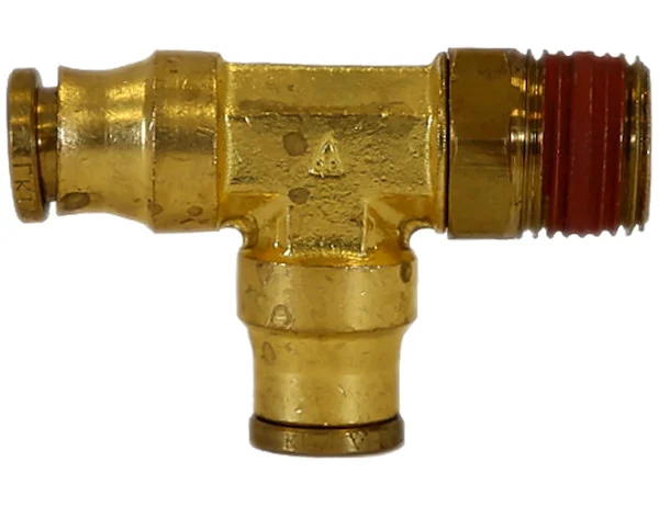 Brass DOT Push-In Swivel Male Run Tee 1/4 Inch Tube O.D. x 1/8 Inch Pipe Thread