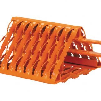 Orange Powder Coated Galvanized Serrated Wheel Chock with Handle 9x10x6 Inch